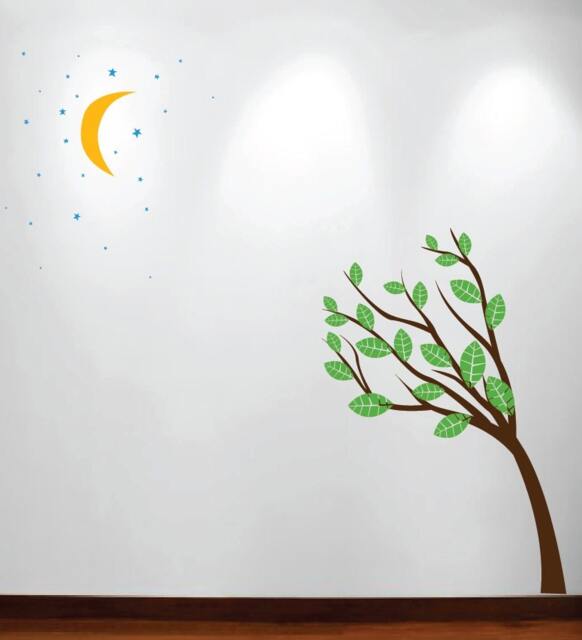 Large Wall Tree Nursery Decal Moon Stars Night Sky 1138 - 7 Feet Tall Tree - image 1