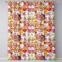 Cute Kawaii Food Characters Sushi Drinks Desserts Cream Seamless Pattern Readymade Eyelet Ring Top Thermal 100% Blackout Curtains - thumbnail 2