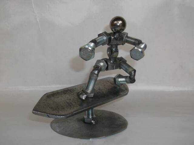 Surfer, Metal Bolt Figurine. Upcycled Art, Water Sports - image 1