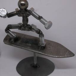 Surfer, Metal Bolt Figurine. Upcycled Art, Water Sports - thumbnail 2