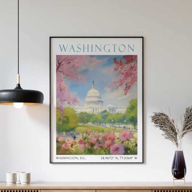 Washington Dc Captiol Travel Poster, Usa Print, Vintage Wall Art, Decor - image 1