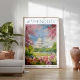 Washington Dc Captiol Travel Poster, Usa Print, Vintage Wall Art, Decor - thumbnail 3