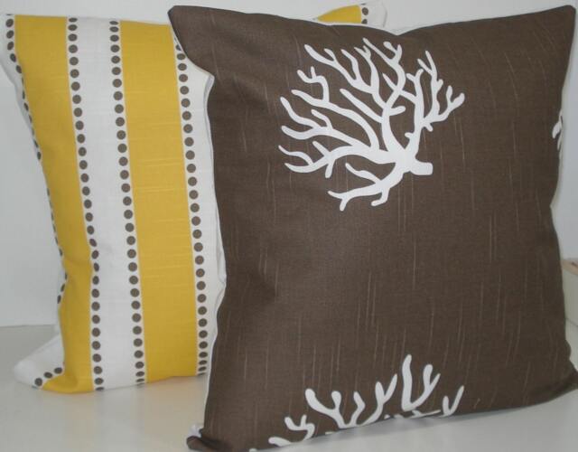 Two New 18x18 Inch Designer Handmade Pillow Cases in Yellow & Taupe - image 1