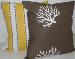 Two New 18x18 Inch Designer Handmade Pillow Cases in Yellow & Taupe - thumbnail 1