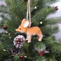 Handcrafted Fennec Fox Christmas Ornament Basswood With Mini Scarf - thumbnail 2