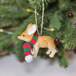 Hand-Carved Wooden Fennec Fox Ornament - Basswood Animal Lover Holiday Decor - thumbnail 1