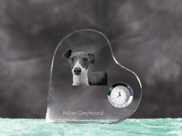 Italian Greyhound - Crystal Clock in The Shape Of A Heart With Image Pure-Bred Dog - image 1