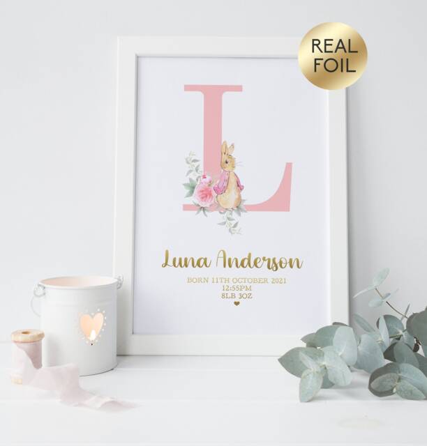 Peter Rabbit Beatrix Potter Personalised Print, Birthday New Baby Christening - image 1