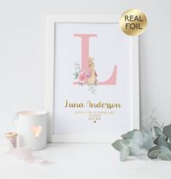 Peter Rabbit Beatrix Potter Personalised Print, Birthday New Baby Christening - thumbnail 1