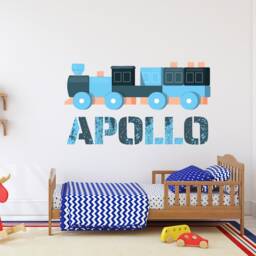 xlarge Personalised Train Wall Sticker, Kids Name Decal, Children's Decor, Playroom Boys Blue Bedroom, Gifts - thumbnail 2