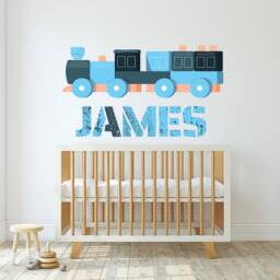 xlarge Personalised Train Wall Sticker, Kids Name Decal, Children's Decor, Playroom Boys Blue Bedroom, Gifts - thumbnail 3