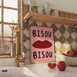Bisou Unframed Print - French Handwritten Kiss Poster Home Decor Wall Art Colourful Chic - thumbnail 2