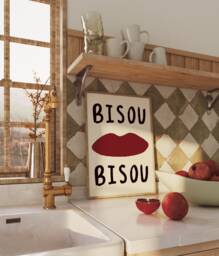 Bisou Unframed Print - French Handwritten Kiss Poster Home Decor Wall Art Colourful Chic - thumbnail 1