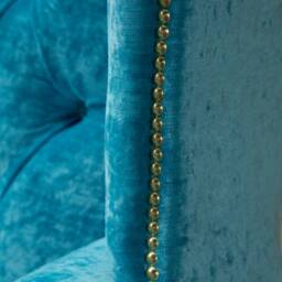 British Handmade Bright Turquoise Blue Velvet Chesterfield High Back Wing Chair - thumbnail 3