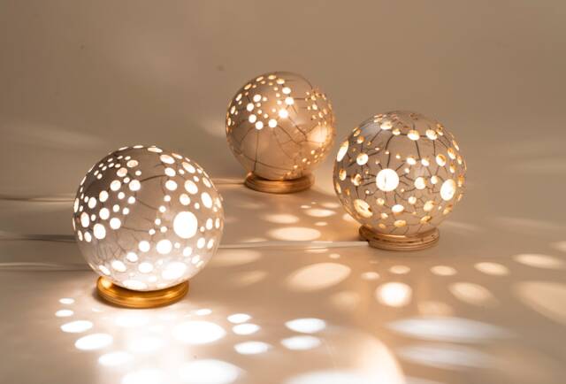 Cream White Raku Ceramic Bedside Lamp, Atmospheric Spiral Light Effects L95 - image 1