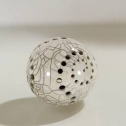 Cream White Raku Ceramic Bedside Lamp, Atmospheric Spiral Light Effects L95 - thumbnail 4
