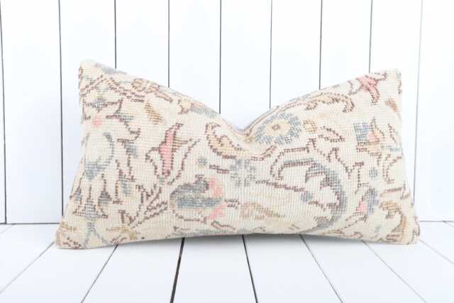 Vintage Turkish Kilim Lumbar Pillow Cover Handmade Anatolian Throw - 12x24 Inch - image 1