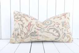 Vintage Turkish Kilim Lumbar Pillow Cover Handmade Anatolian Throw - 12x24 Inch - thumbnail 1