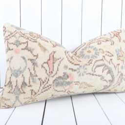 Vintage Turkish Kilim Lumbar Pillow Cover Handmade Anatolian Throw - 12x24 Inch - thumbnail 3
