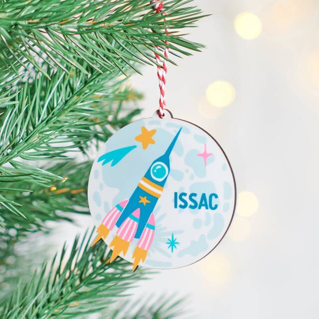 Personalised Children's Rocket Christmas Tree Decoration - image 1