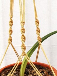 Beige Macrame Plant Hanger 36 Inches 3mm - Hanging Planter Wall Holder - thumbnail 1