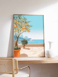 Amalfi Coast Travel Print, Orange Fruit Poster, Italy Wall Art, Vintage Gift, Italian Art - thumbnail 1