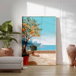 Amalfi Coast Travel Print, Orange Fruit Poster, Italy Wall Art, Vintage Gift, Italian Art - thumbnail 3