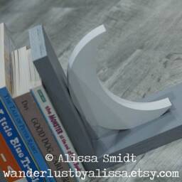 Star & Moon Bookends, Custom Wooden Bookends - Created - Grey, Gray, White, Star, Moon, Celestial - thumbnail 3