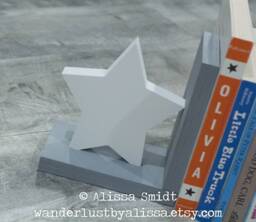 Star & Moon Bookends, Custom Wooden Bookends - Created - Grey, Gray, White, Star, Moon, Celestial