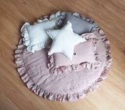 Dusty Pink Ruffled Baby Play Mat, Nursery Round Floor Rug, Carpet in Boho Style - thumbnail 1