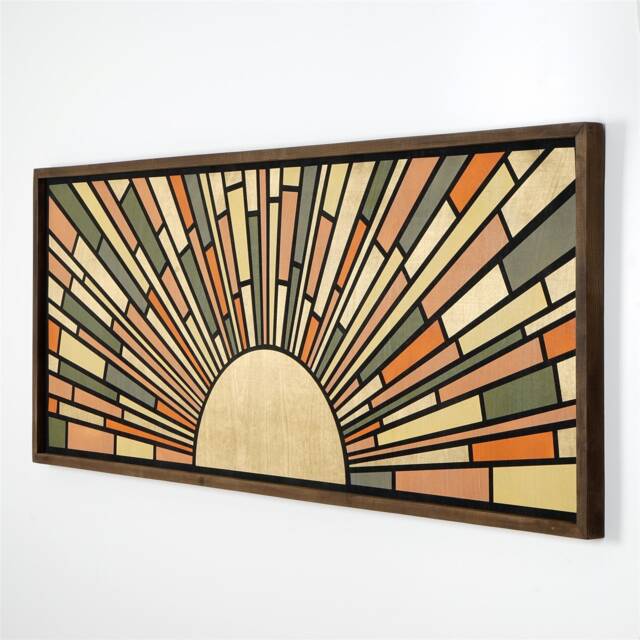 Boho Wood Wall Art, Art Long Sunlight Decor Bedroom Headboard Hanging Frame , Large Wood Wall Art - image 1