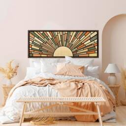 Boho Wood Wall Art, Art Long Sunlight Decor Bedroom Headboard Hanging Frame , Large Wood Wall Art - thumbnail 3