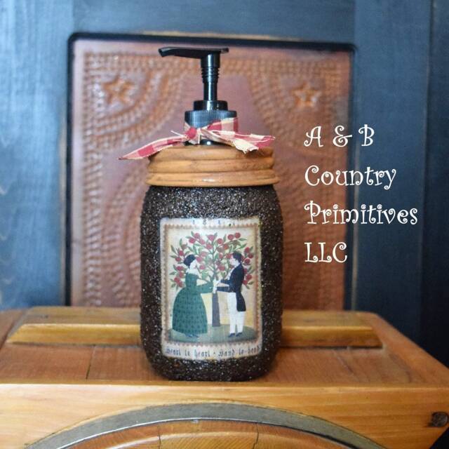 Grubby Hand Soap Dispenser Heart To Heart, Hand, 1817 Americana Folk Art Label, Country Farmhouse Bathroom - image 1