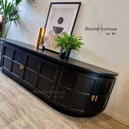 Mid Century Modern Luxury Nathan Low Black Sideboard With Gold Handles - thumbnail 3