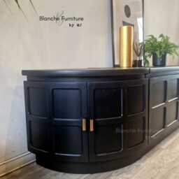 Mid Century Modern Luxury Nathan Low Black Sideboard With Gold Handles - thumbnail 2