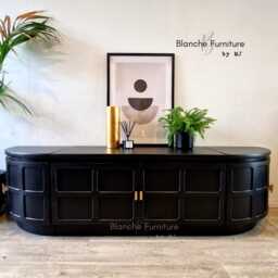 Mid Century Modern Luxury Nathan Low Black Sideboard With Gold Handles - thumbnail 4
