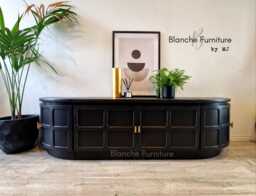 Mid Century Modern Luxury Nathan Low Black Sideboard With Gold Handles - thumbnail 1