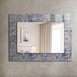 Floral Fabric Pattern Mirror, Rectangular Mirror With Frame, Beige Printed Decorative Wall Entryway - thumbnail 2