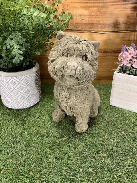 Stone Garden Detailed Sitting Terrier Westie Yorkie Dog Gift Statue Ornament - image 1