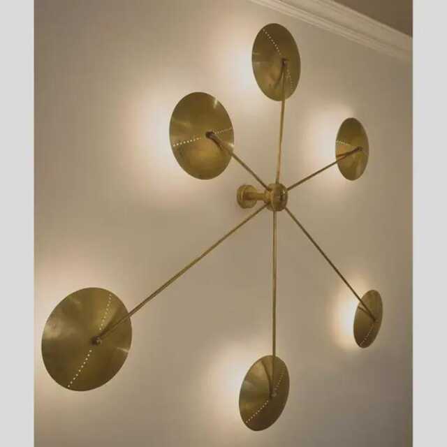 Mid Century Modern Brass Wall Sconce - 6-Light Sputnik Sunburst Fixture Handcrafted Flush Mount Statement Light Disc Lamp - image 1
