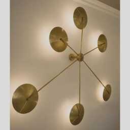Mid Century Modern Brass Wall Sconce - 6-Light Sputnik Sunburst Fixture Handcrafted Flush Mount Statement Light Disc Lamp - thumbnail 1