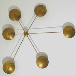 Mid Century Modern Brass Wall Sconce - 6-Light Sputnik Sunburst Fixture Handcrafted Flush Mount Statement Light Disc Lamp - thumbnail 2