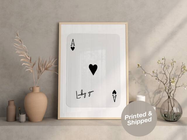 Trendy Ace Of Hearts Print, Lucky You Poster, Retro Wall Art, Aesthetic Playing Card Art - image 1