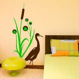 Wall Decal Heron & Bulrush, Free Delivery To Uk, Heron Wall Sticker, Bulrush Sticker, Vinyl Sticker, Wall Stencil, Wall Decoration - thumbnail 1