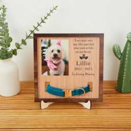 Memorial Pet Collar With Photo, Puppy Wood Frame Display, Custom Standing Frame, in Loving Memory, Pet Loss Gifts - thumbnail 2