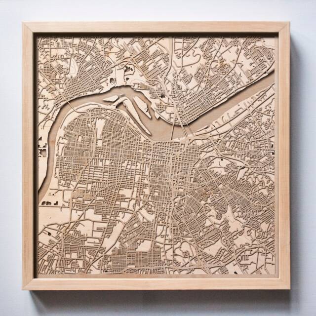 Louisville Wooden Map - Laser Cut City Streets, Framed 3D Wall Art - image 1