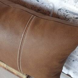 Brown Faux Leather Lumbar Pillow Cover Modern Scandinavian Design - thumbnail 2