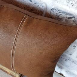 Brown Faux Leather Lumbar Pillow Cover Modern Scandinavian Design - thumbnail 3