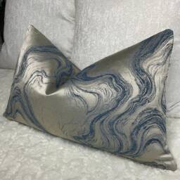Luxury Marble Alexis Denim Blue Cushion Cover, Pillow Cover For Sofa Bed Designer Fabric High Quality Handmade in UK Rectangle, Double Sided