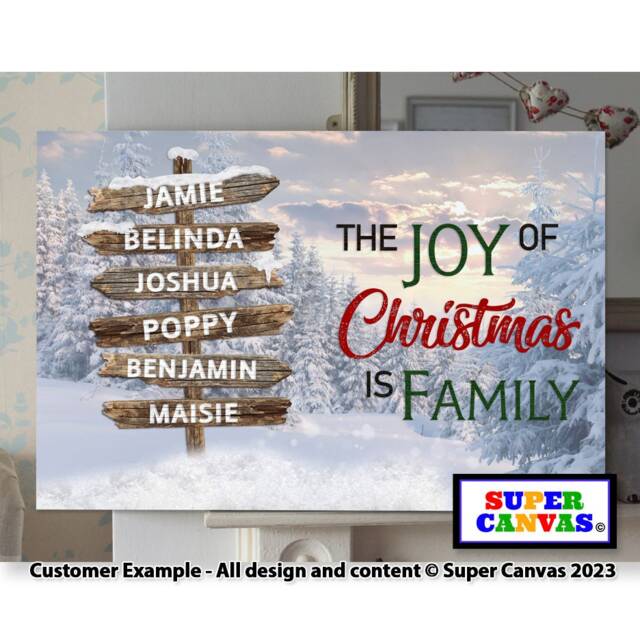 Christmas Family Street Sign Post Personalised With Names Picture Wall Art Framed Canvas Print Mum Dad Friend Wife Gift - image 1
